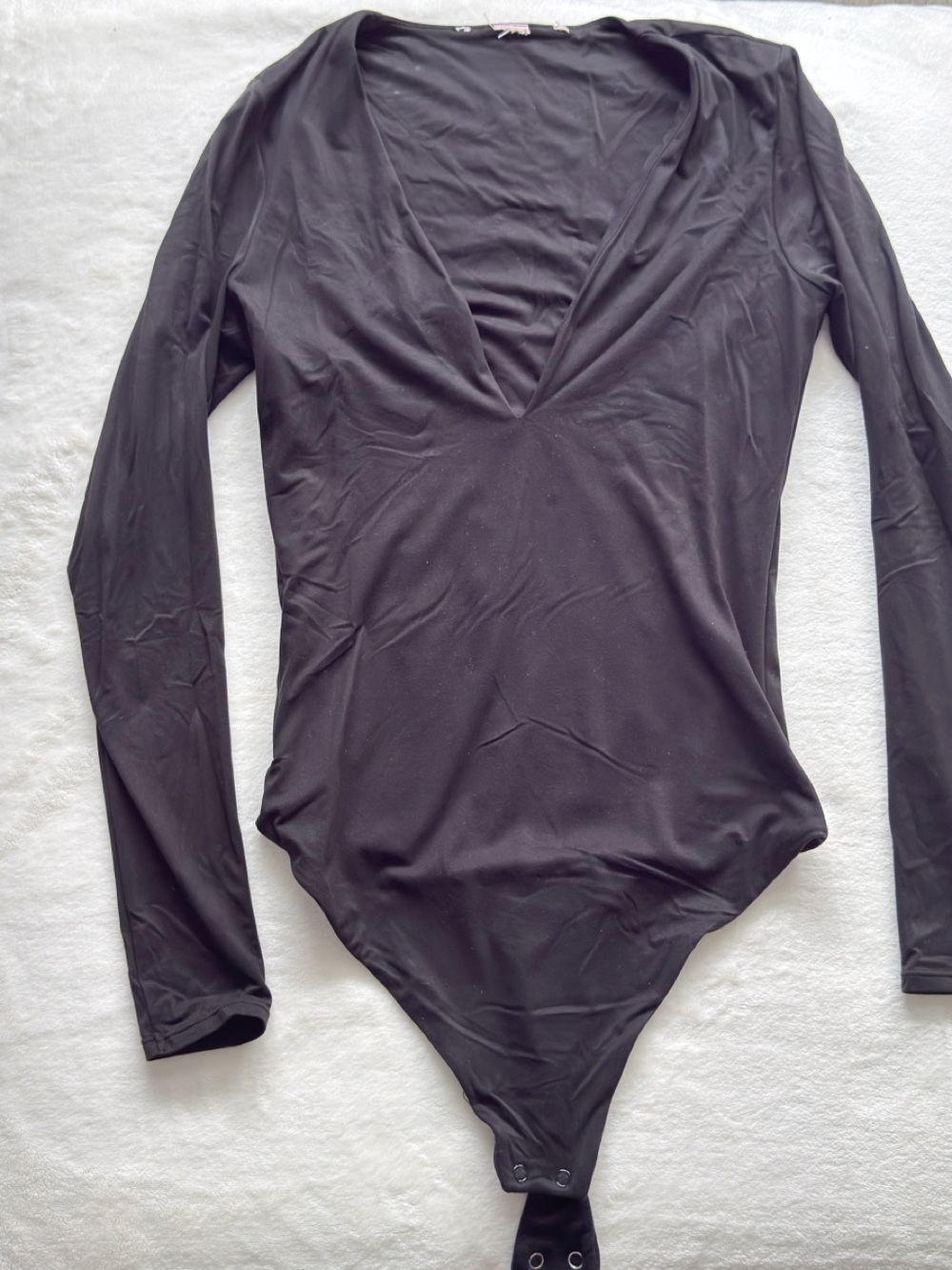 Victoria's Secret Black Long-Sleeve Plunge Contour V Bodysuit.